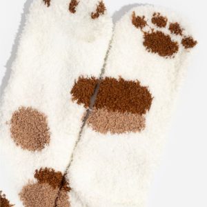 Chaussettes moumoute chat – Rayé marron