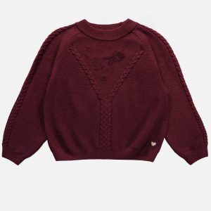 F23A8010A-00_F_12fc5712-c6df-440c-8859-0ce3502026fc.jpgv1748007679 Chandail de maille bourgogne avec broderie et motif tressé, adulte