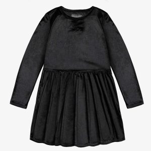 F23C9814C-100_F_9b61f9c7-5518-4e66-9832-3dfb4a9fe15c.jpgv1747923696 Robe noir à manches longues en velours avec fronces, enfant
