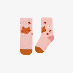 Chaussettes rose pâle avec renards et des petites fleurs, bébé