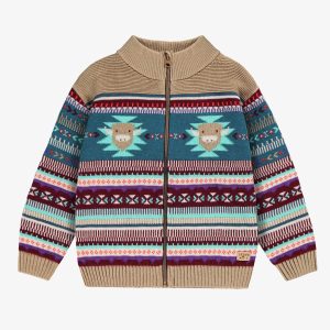Veste beige en tricot avec motifs, enfant