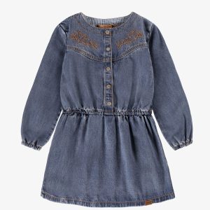 F25C3810C-100_F2.jpgv1757512579 Robe bleue en denim avec broderies, enfant