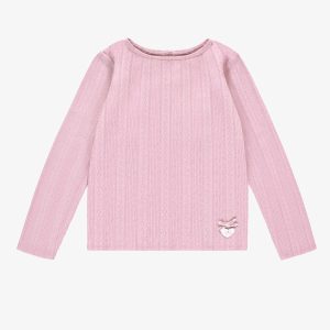 T-shirt rose à motif pointelle, enfant
