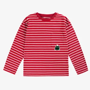 T-shirt rouge à rayures, enfant