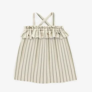 MicrosoftTeams-image_559.jpgv1748007593 Robe crème ligné verte à bretelles minces en coton, bébé