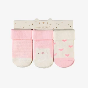 Trio de chaussettes crème et rose, naissance