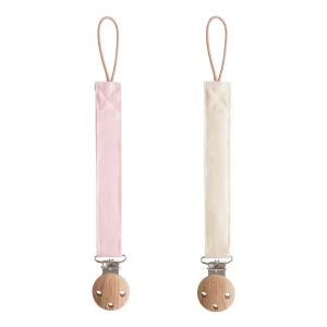PacifierClipBlush.webpv1711728512 Attache-Suce en Tissu - Paquet de 2 - Blush & Ivoire
