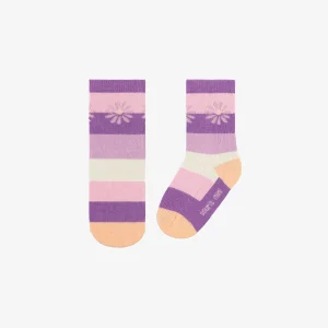 S24B9004B_2_8548eae4-9be5-4d88-9c78-644602680efd.jpgv1748007492 Chaussettes mauve et rose avec rayures et des fleurs, bébé