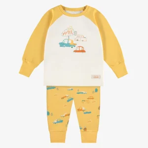 S25B1101B-Kit_2_8abd39f3-26d5-40d8-8f17-0dd8eecf8e7e.jpgv1748007309 Pyjama deux pièces jaune et crème à motifs et illustration, bébé