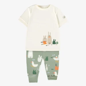 S25B1702B-100_Kit2_69201efd-14b1-4382-ab91-5698a72fbca8.jpgv1752678778 Pyjama deux pièces crème et vert en jersey à motifs de Pâques, bébé
