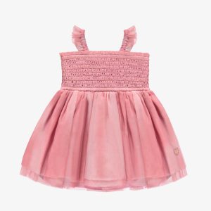S25B4005B-100_F2_39f7e64c-6a0e-4b74-862d-f0ca5ffd485d.jpgv1748007349 Robe rose en nid d'abeille et tulle, bébé