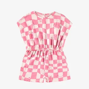 Combishort rose et crème à carreaux et motifs, bébé