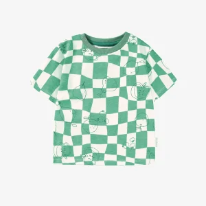 S25B5509B-F3_82f6dc07-69e0-47dc-a24d-610187e101b6.jpgv1748007354 T-shirt vert et crème à carreaux et motifs, bébé