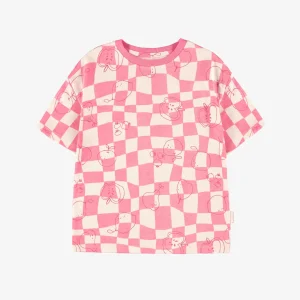 S25C5426C_F3_e887ebf2-1161-4b66-80bb-da1f231e2e61.jpgv1748007345 T-shirt rose et crème à carreaux et motifs, enfant
