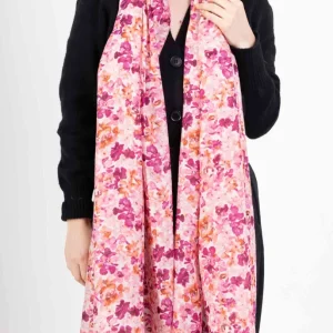 Foulard imprimé feuilles avec pompons