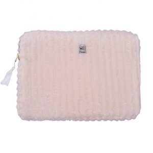 Pochette zippée PC/tablette Minky matelassé crème – Taille L