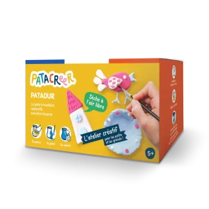 mockup-patacreer-atelier-creatif.webp Pack Mon atelier créatif de 6X80G de Pâte à Modeler autodurcissante avec notice pour sculpter une coupelle