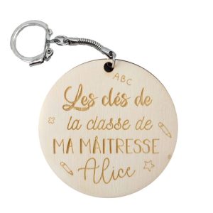 porte-cles-rond-les-cles-de-la-classe.jpg Porte-clés en bois « Les clés de la classe de ma maîtresse »