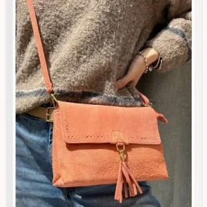Sac à bandoulière en daim corail